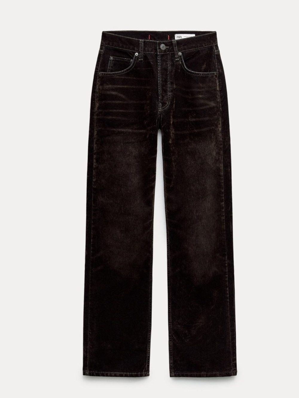 Zara Mid Waist Relaxed Velvet Jeans Chocolate Brown